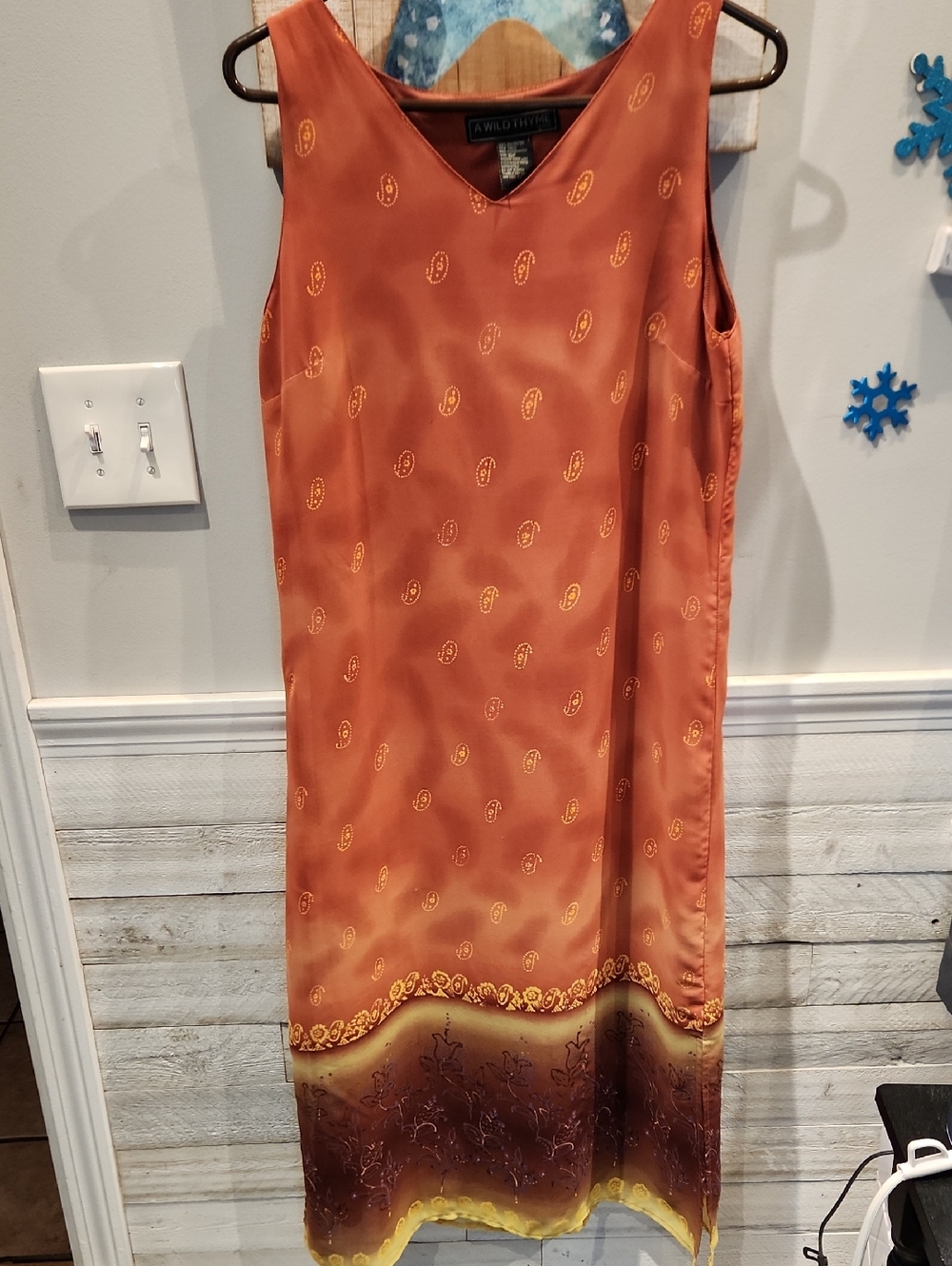 A Wild Thyme Women's Midi Rust Paisley Lined Slip Dress Sz 10P